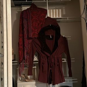 Wonderful heavy deep burgundy 3/4 length coat
